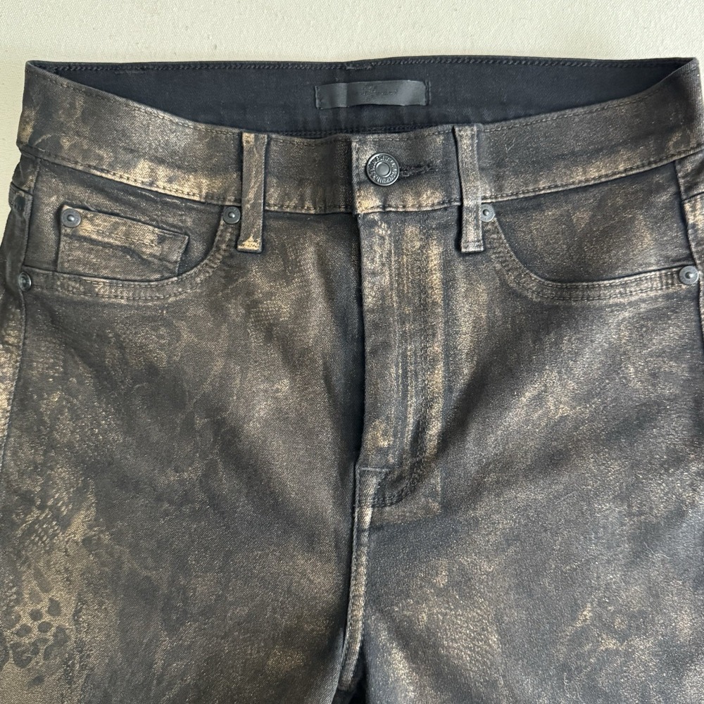 7 For all Mankind Snakeskin Print High Waist Coated Skinny Leggings Sz 27 Bronze